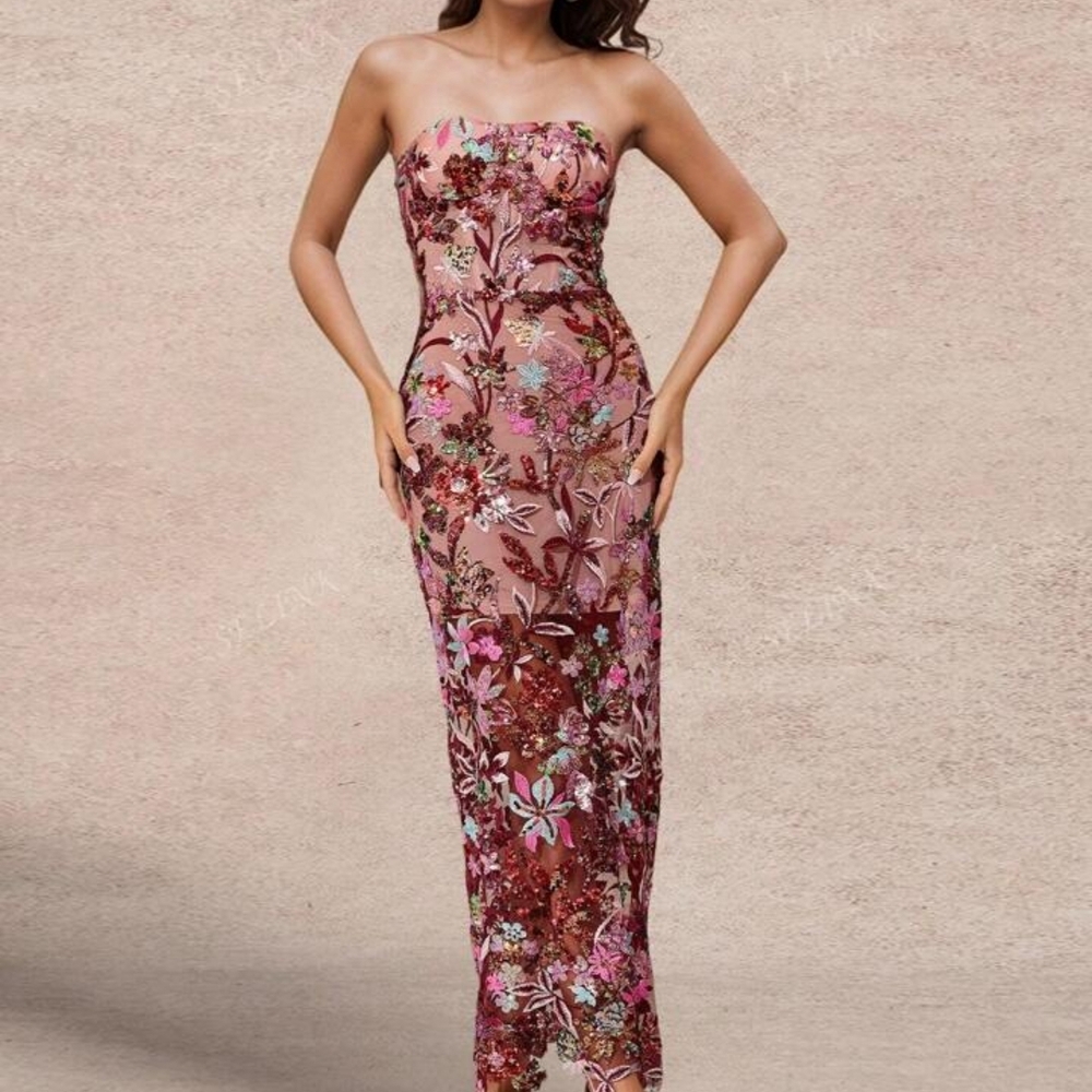 Elegant Floral Strapless Dress